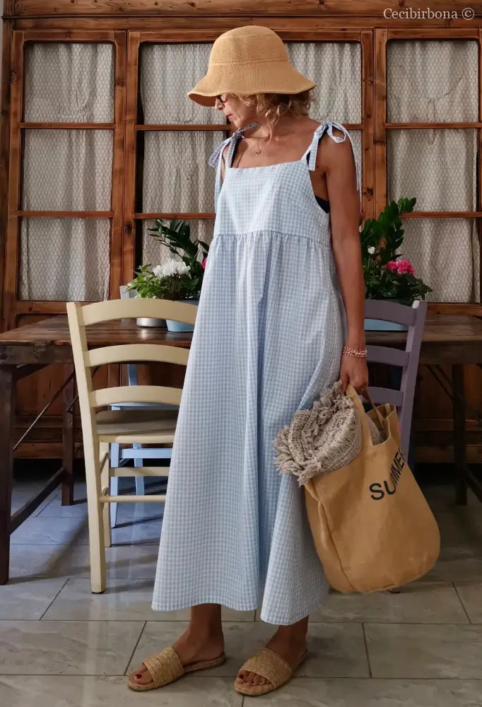 Abito prendisole in cotone a quadrettini celesti (Ref. 187) abito donna