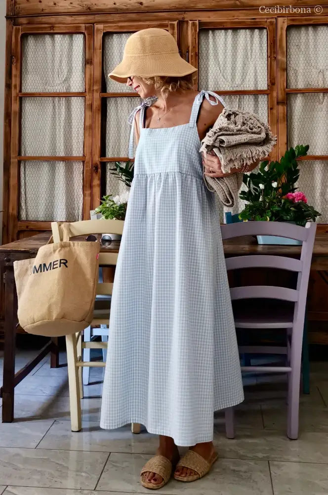 Abito prendisole in cotone a quadrettini celesti (Ref. 187) abito donna