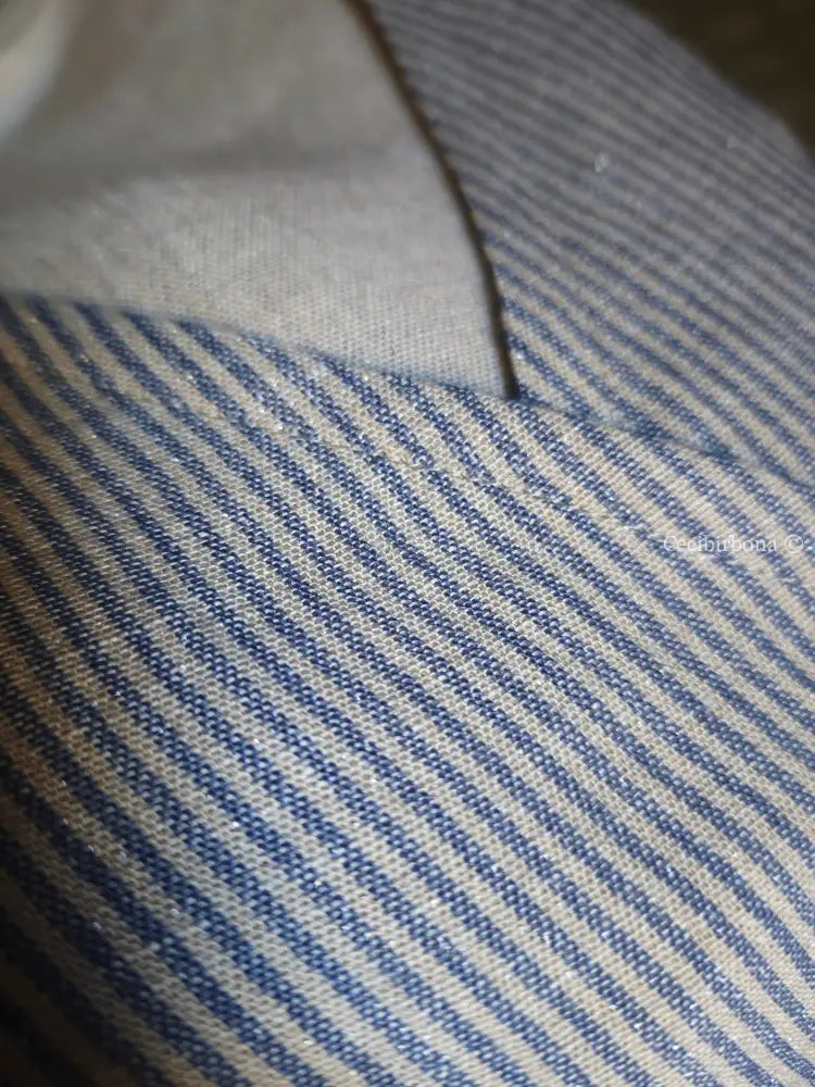 Abito spolverino in lino rigato celeste ed écru con Lurex (Ref. 503) - abito donna