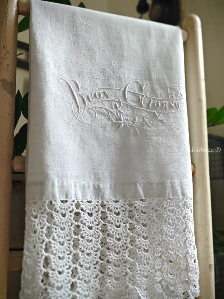 Asciugamano del Buon Giorno biancheria antica per la casa
