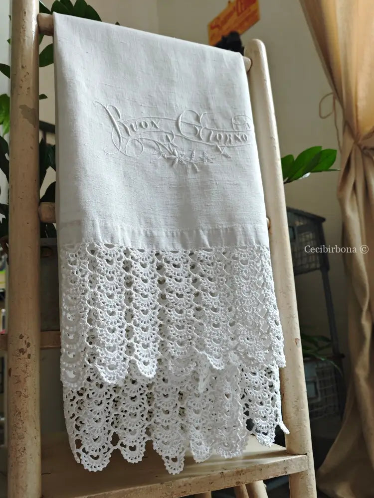 Asciugamano del Buon Giorno biancheria antica per la casa