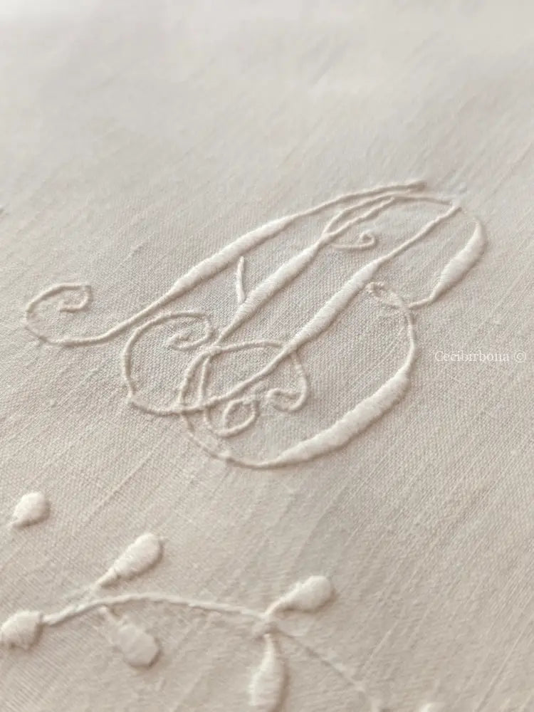 Asciugamano in lino antico con monogramma AB Asciugamano in lino antico