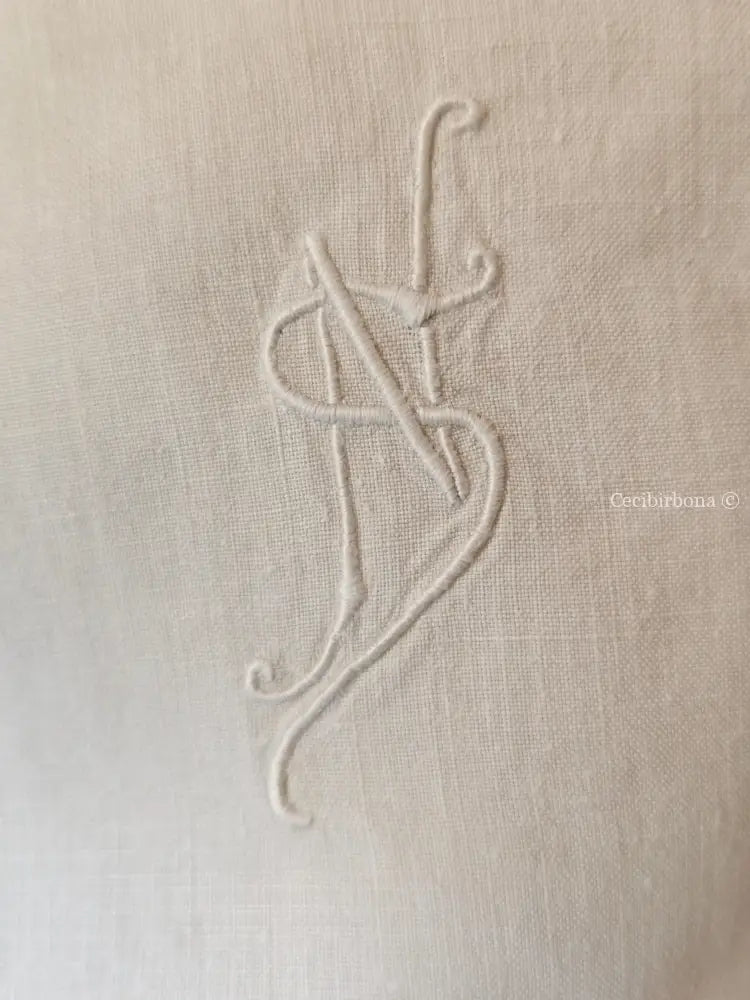 Asciugamano in lino con sfilature e monogramma NS Asciugamano in lino antico