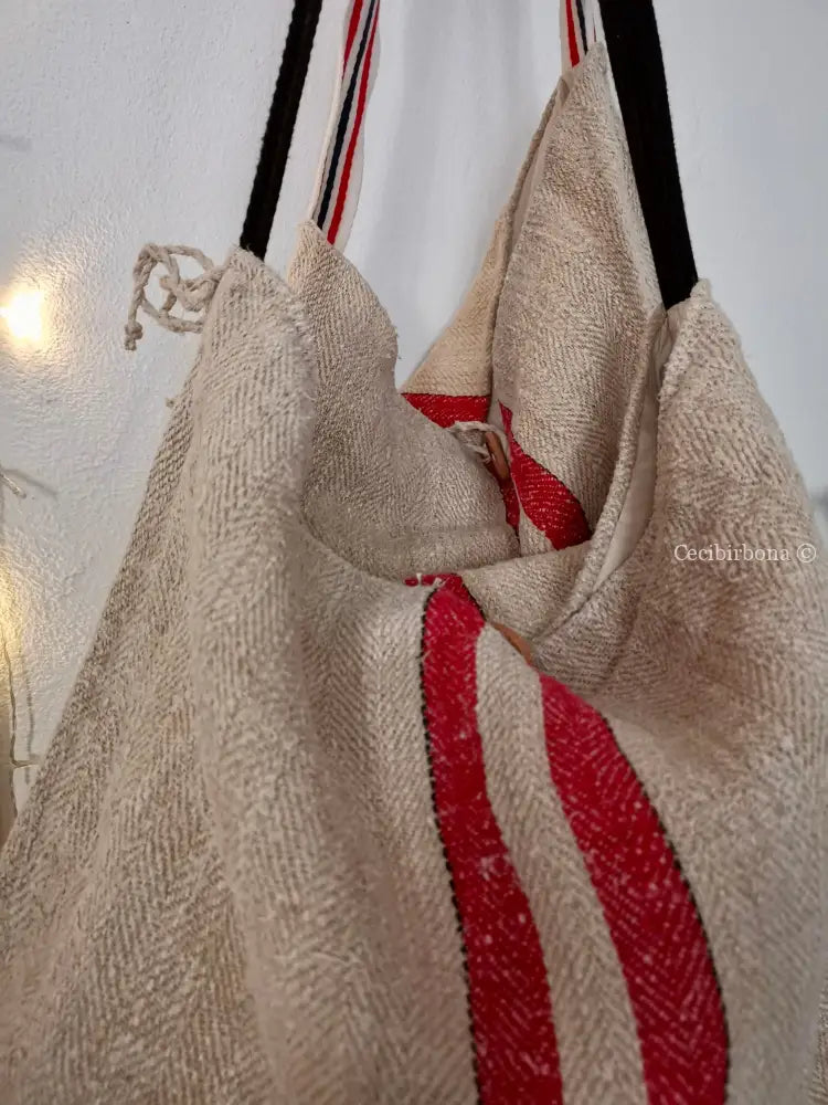 Borsa unisex con tracolla realizzata in stoffa antica per sacchi di grano - shopper - borsa per il mare borsa