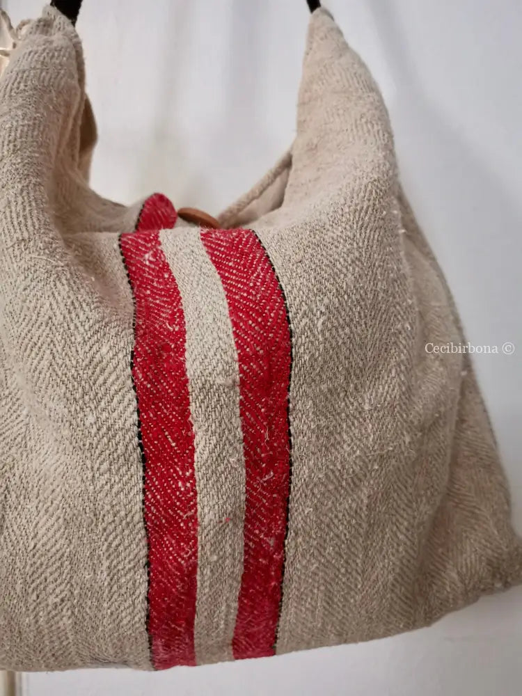 Borsa unisex con tracolla realizzata in stoffa antica per sacchi di grano - shopper - borsa per il mare borsa