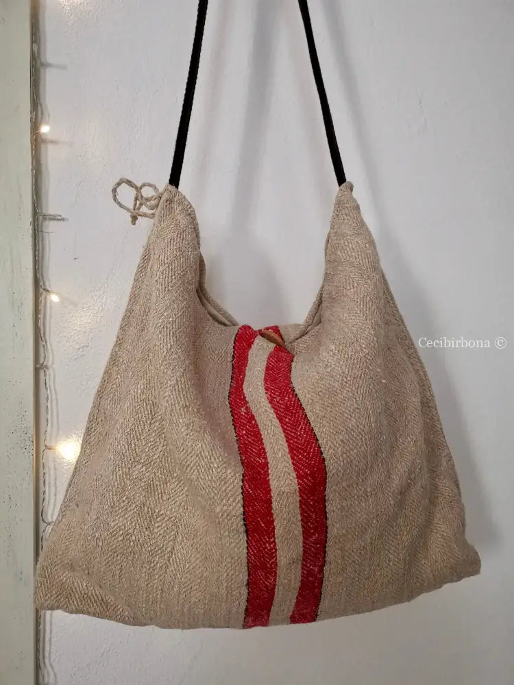 Borsa unisex con tracolla realizzata in stoffa antica per sacchi di grano - shopper - borsa per il mare borsa