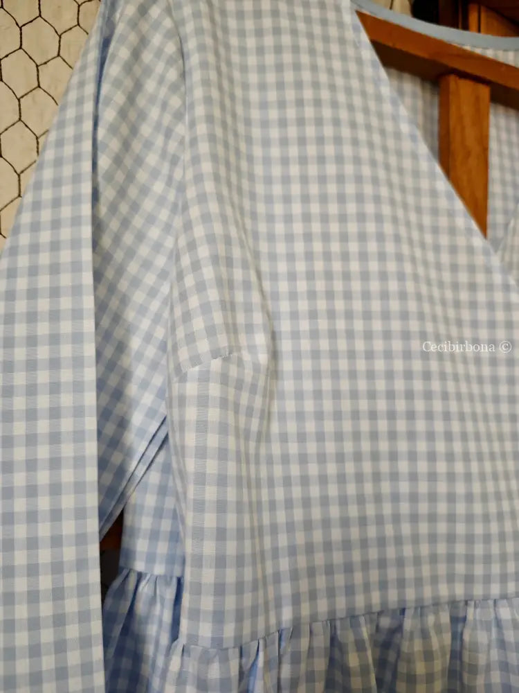 Camicia a quadrettini celesti incrociata (Ref. 186) Small camicia donna