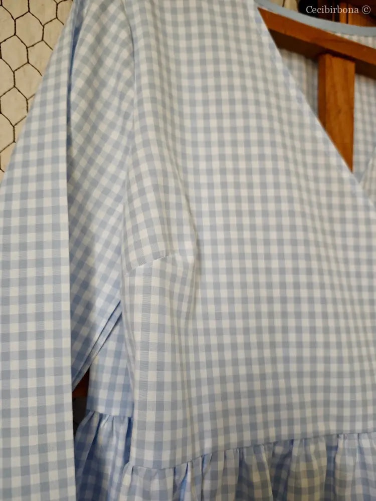 Camicia a quadrettini celesti incrociata (Ref. 186) Small camicia donna