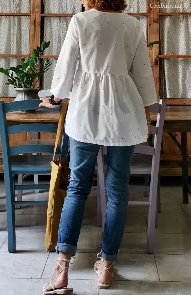 Camicia bianca incrociata a pois (Ref. 149) Media camicia donna