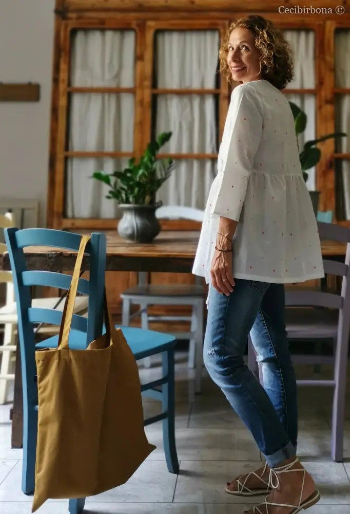 Camicia bianca incrociata a pois (Ref. 149) Media camicia donna