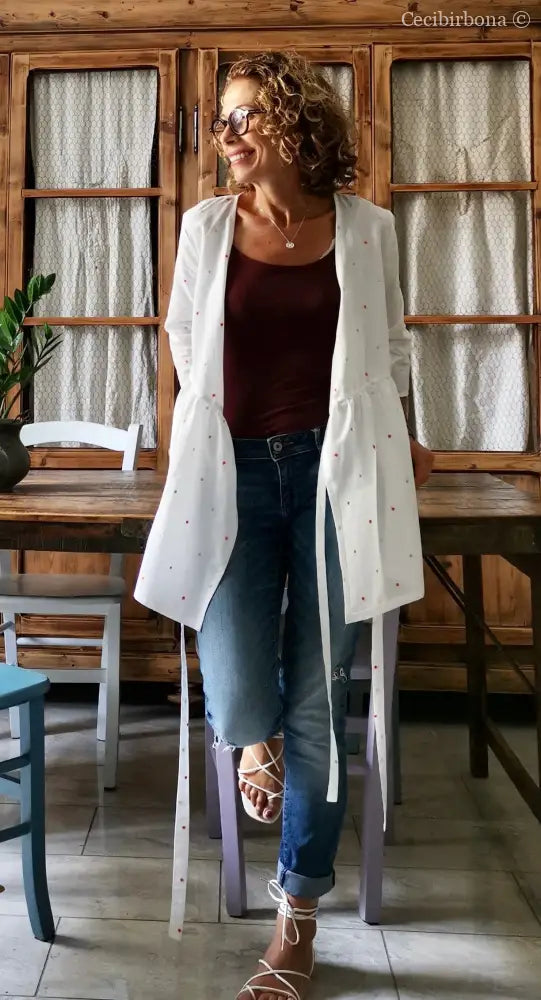 Camicia bianca incrociata a pois (Ref. 149) Media camicia donna