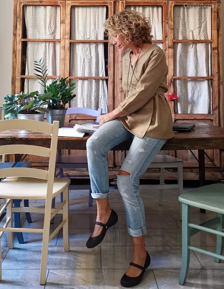 Camicia donna incrociata in lana beige (Ref. 100) camicia donna