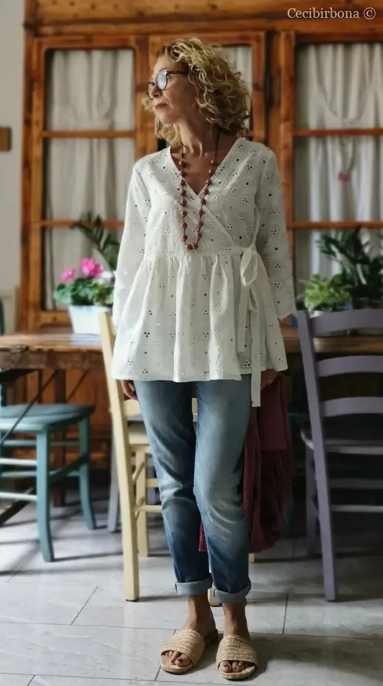 Camicia incrociata in sangallo di cotone (Ref. 302) Small abbigliamento