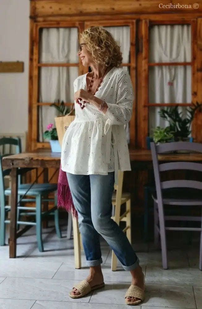 Camicia incrociata in sangallo di cotone (Ref. 302) Small abbigliamento