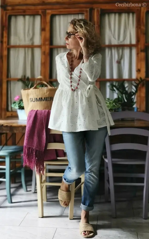 Camicia incrociata in sangallo di cotone (Ref. 302) Small abbigliamento