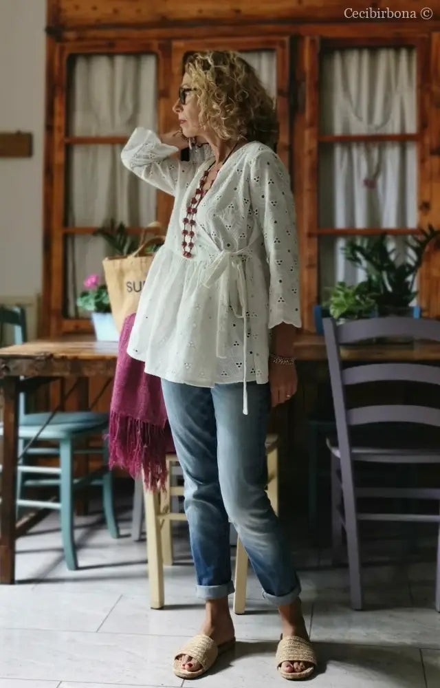 Camicia incrociata in sangallo di cotone (Ref. 302) Small abbigliamento