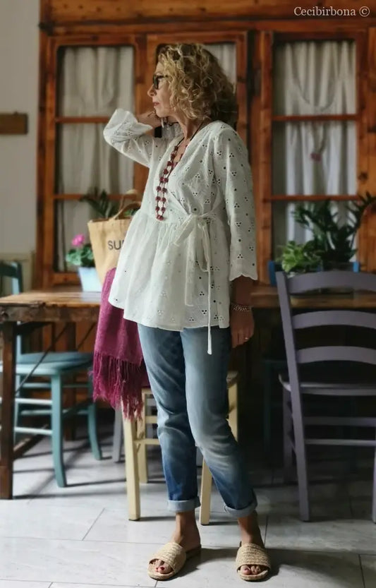 Camicia incrociata in sangallo di cotone (Ref. 302) Small abbigliamento