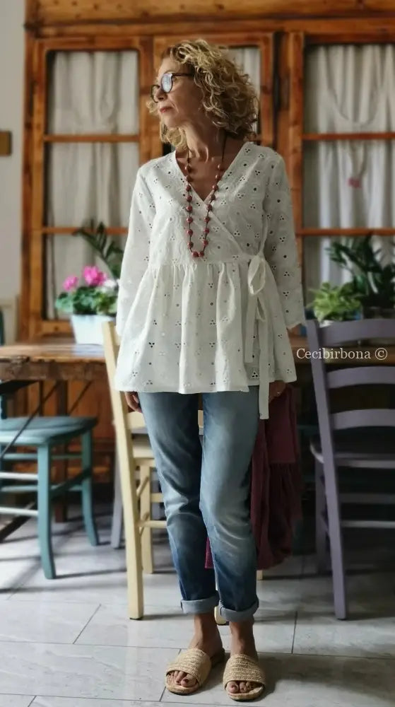 Camicia incrociata in sangallo di cotone (Ref. 302) Small abbigliamento