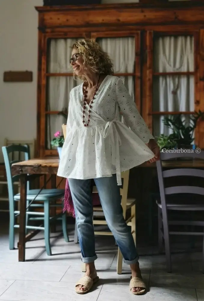 Camicia incrociata in sangallo di cotone (Ref. 302) Small abbigliamento