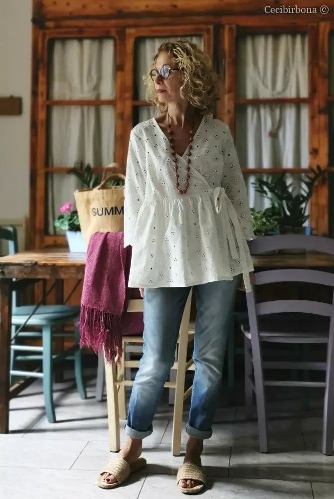 Camicia incrociata in sangallo di cotone (Ref. 302) Small abbigliamento