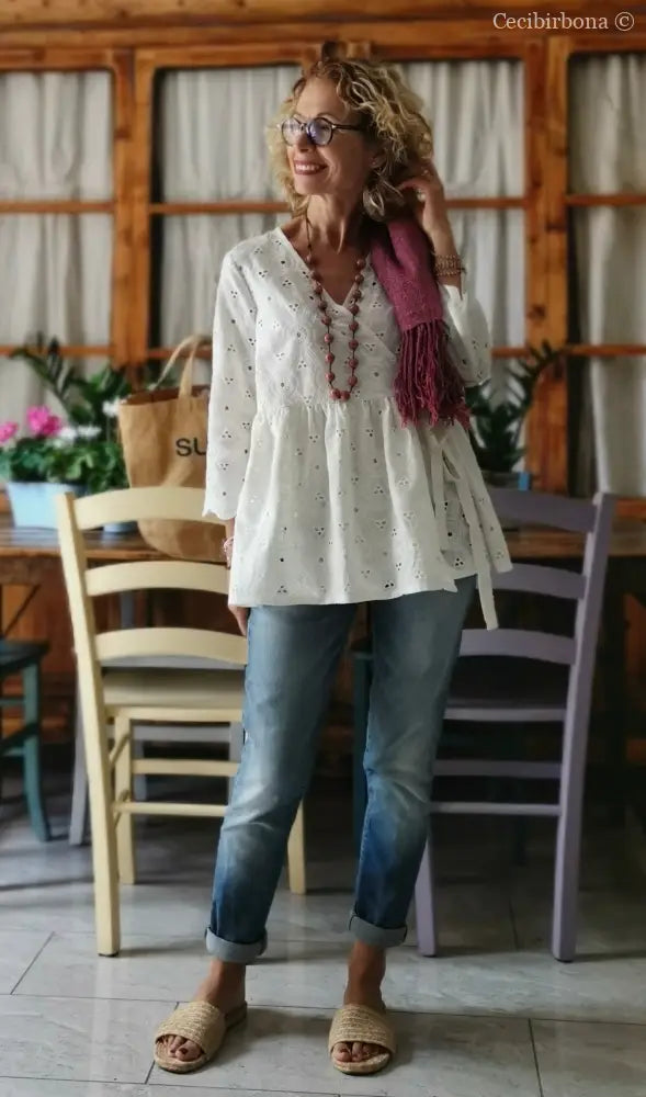 Camicia incrociata in sangallo di cotone (Ref. 302) Small abbigliamento