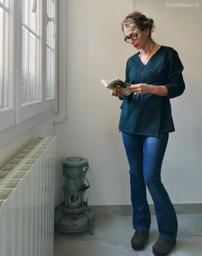 Camicia incrociata per donna verde petrolio - tunica boho midi camicia donna