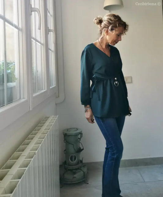 Camicia incrociata per donna verde petrolio - tunica boho midi camicia donna