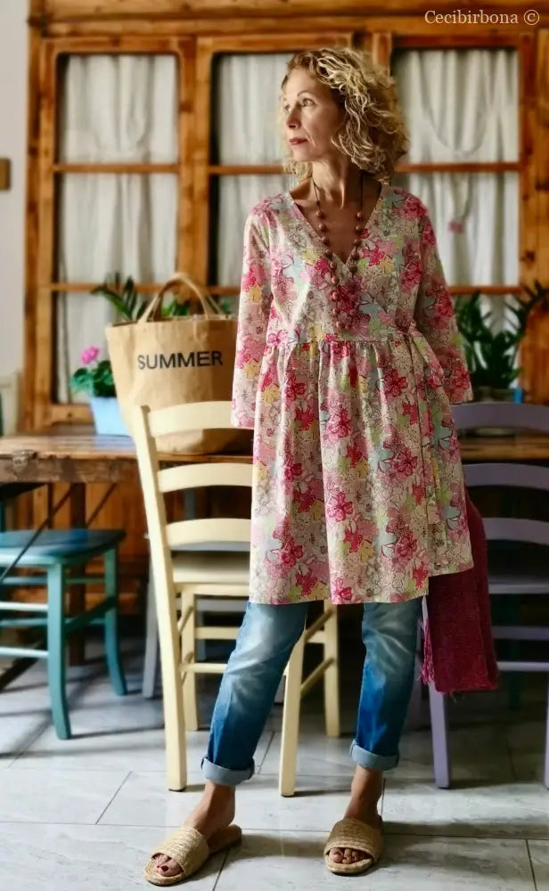 Camicia lunga incrociata in cotone fantasia (Ref. 194) Media camicia donna