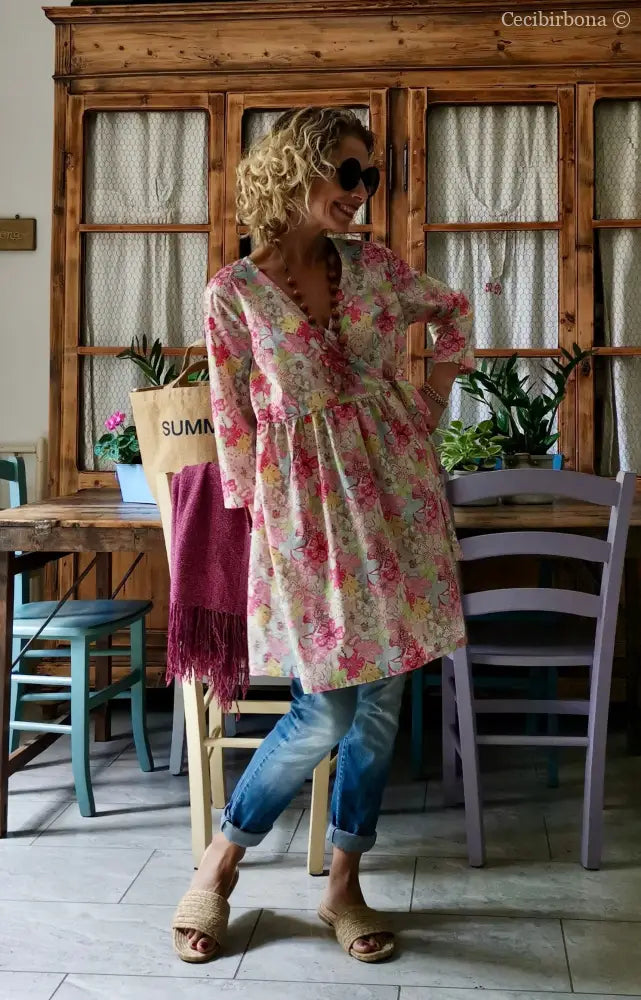 Camicia lunga incrociata in cotone fantasia (Ref. 194) Media camicia donna