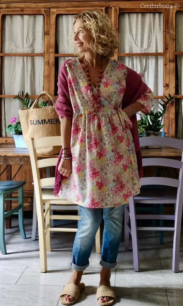 Camicia lunga incrociata in cotone fantasia (Ref. 194) Media camicia donna