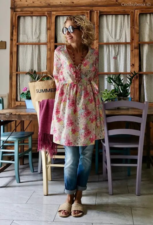 Camicia lunga incrociata in cotone fantasia (Ref. 194) Media camicia donna