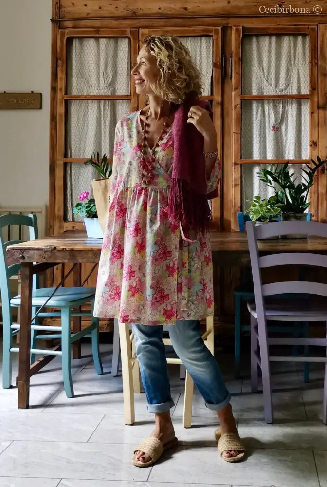 Camicia lunga incrociata in cotone fantasia (Ref. 194) Media camicia donna