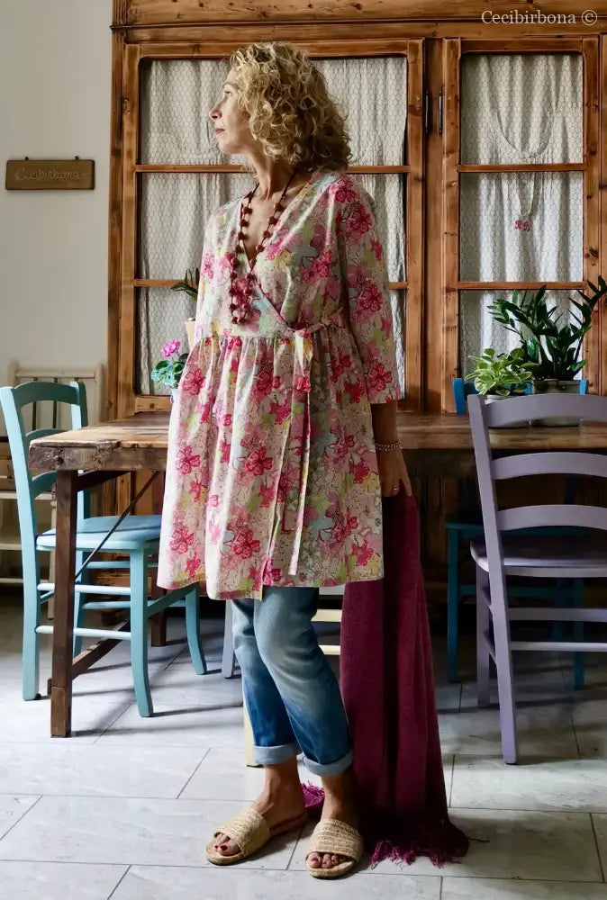 Camicia lunga incrociata in cotone fantasia (Ref. 194) Media camicia donna