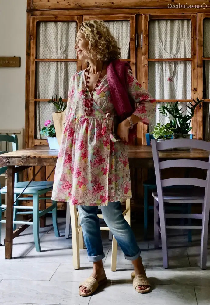 Camicia lunga incrociata in cotone fantasia (Ref. 194) Media camicia donna