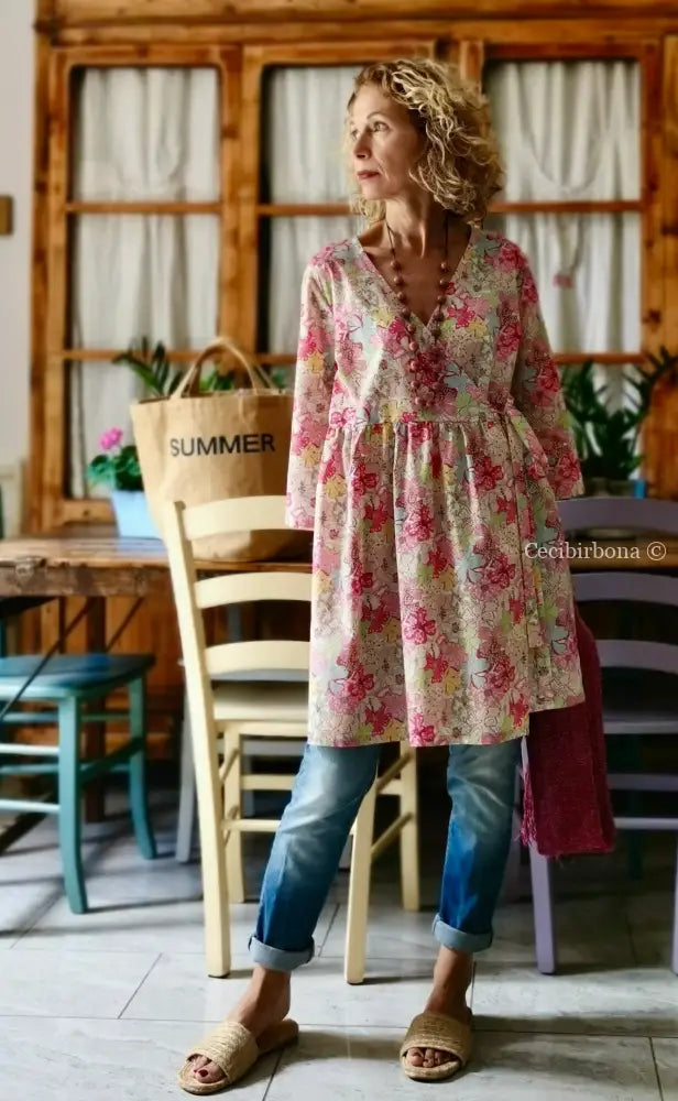 Camicia lunga incrociata in cotone fantasia (Ref. 194) Media camicia donna