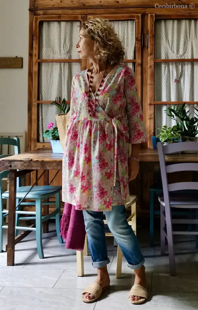 Camicia lunga incrociata in cotone fantasia (Ref. 194) Media camicia donna