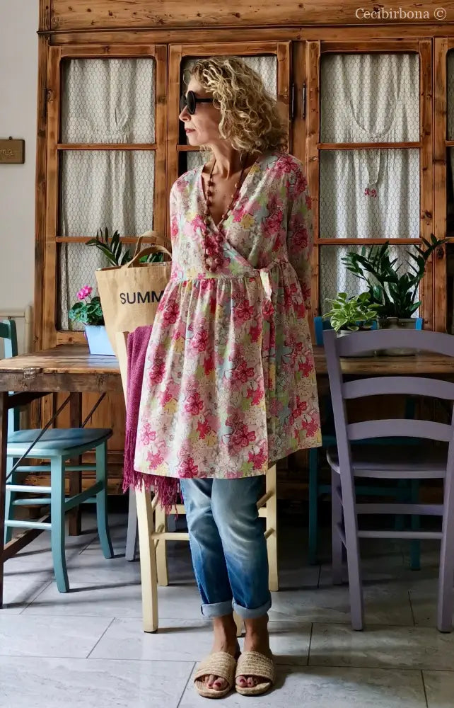 Camicia lunga incrociata in cotone fantasia (Ref. 194) Media camicia donna