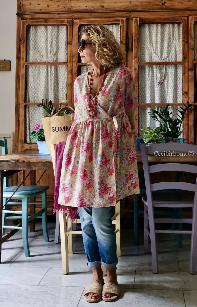Camicia lunga incrociata in cotone fantasia (Ref. 194) Media camicia donna