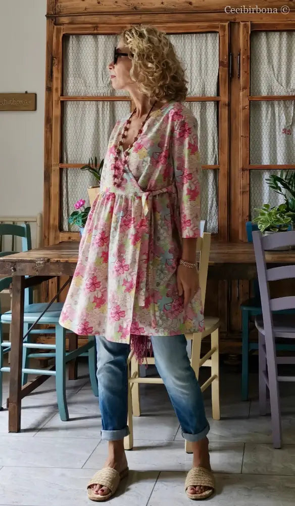 Camicia lunga incrociata in cotone fantasia (Ref. 194) Media camicia donna