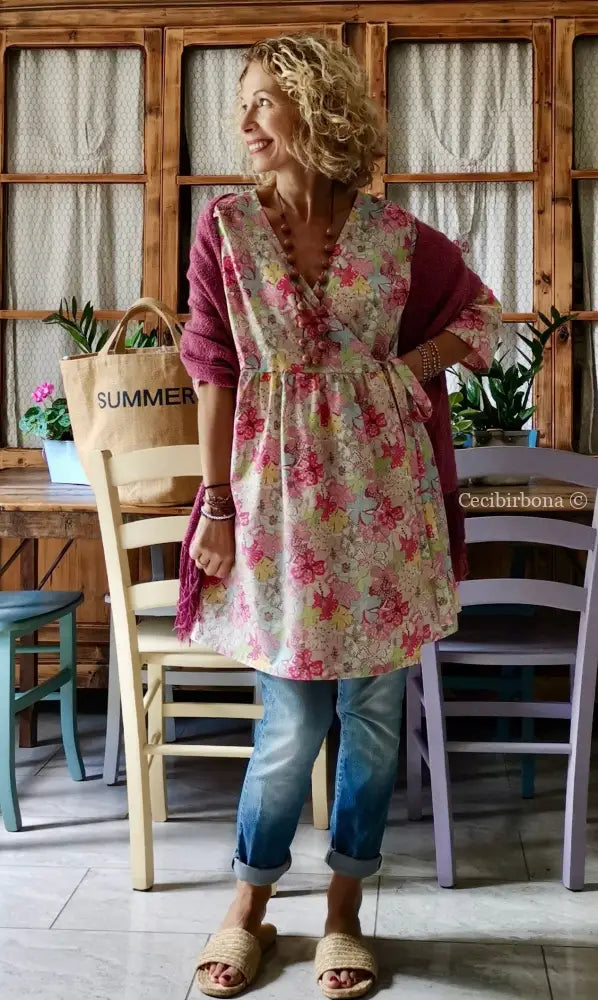Camicia lunga incrociata in cotone fantasia (Ref. 194) Media camicia donna