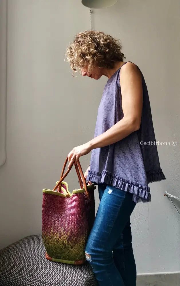 Camicia romantica per donna in viscosa color glicine con rouches - blusa color glicine - tunica boho camicia donna