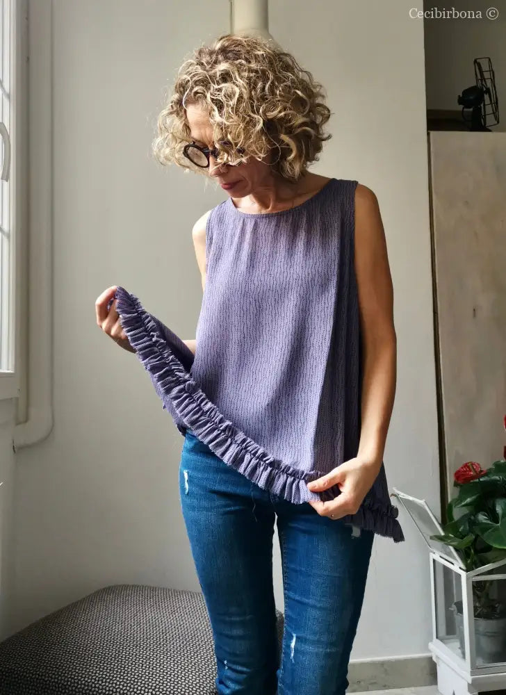 Camicia romantica per donna in viscosa color glicine con rouches - blusa color glicine - tunica boho camicia donna