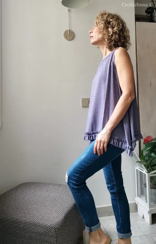 Camicia romantica per donna in viscosa color glicine con rouches - blusa color glicine - tunica boho camicia donna