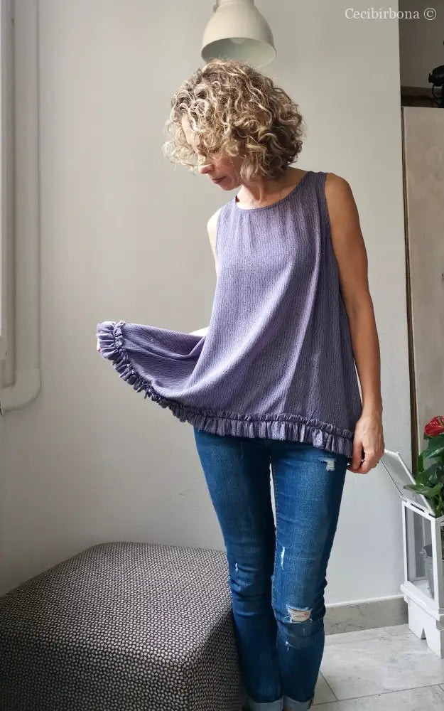 Camicia romantica per donna in viscosa color glicine con rouches - blusa color glicine - tunica boho camicia donna