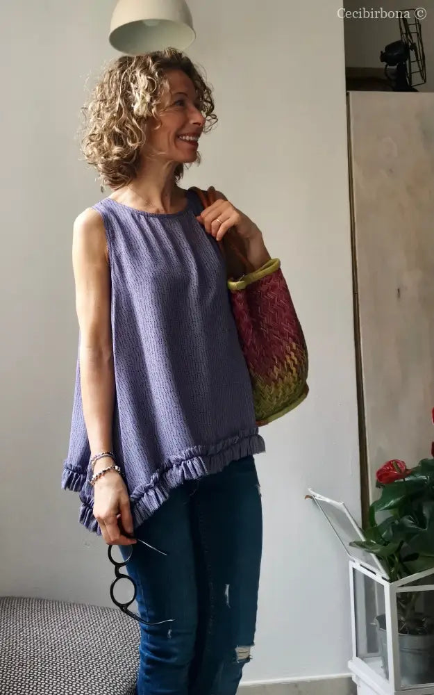 Camicia romantica per donna in viscosa color glicine con rouches - blusa color glicine - tunica boho camicia donna