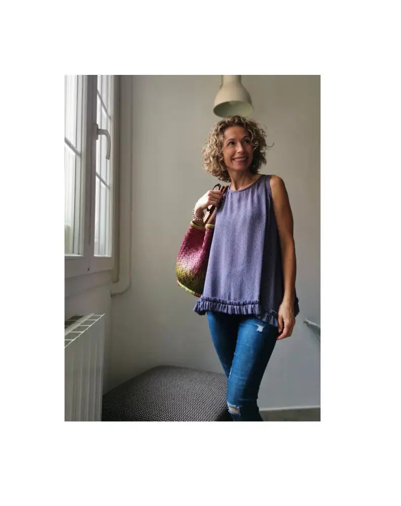 Camicia romantica per donna in viscosa color glicine con rouches - blusa color glicine - tunica boho camicia donna