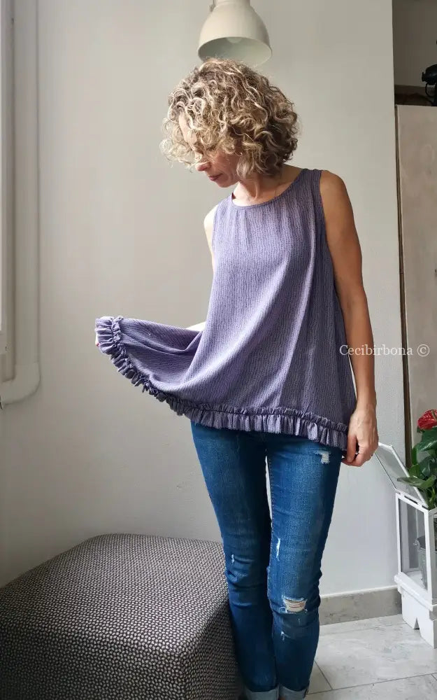 Camicia romantica per donna in viscosa color glicine con rouches - blusa color glicine - tunica boho camicia donna