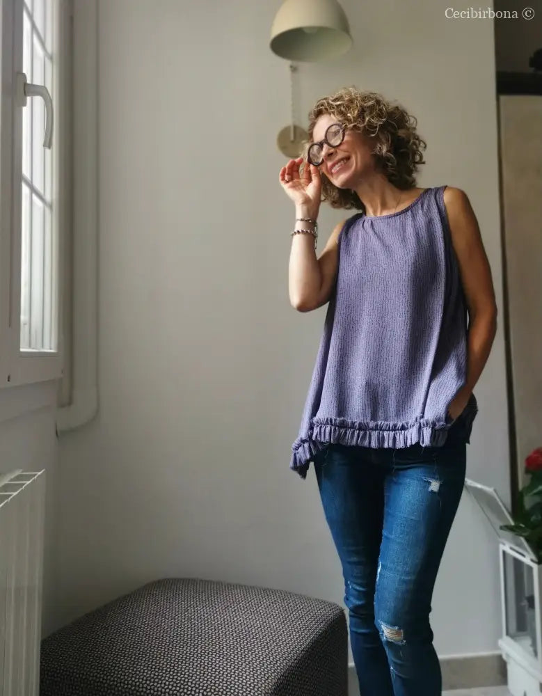 Camicia romantica per donna in viscosa color glicine con rouches - blusa color glicine - tunica boho camicia donna