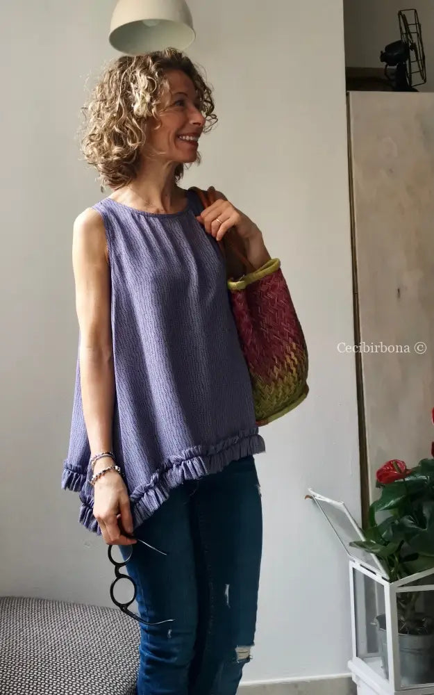 Camicia romantica per donna in viscosa color glicine con rouches - blusa color glicine - tunica boho camicia donna