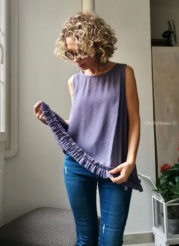 Camicia romantica per donna in viscosa color glicine con rouches - blusa color glicine - tunica boho camicia donna